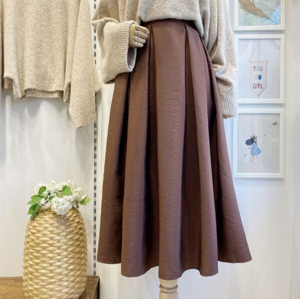 Kalın Pileli Kahverengi Paraşüt Kumaş Etek