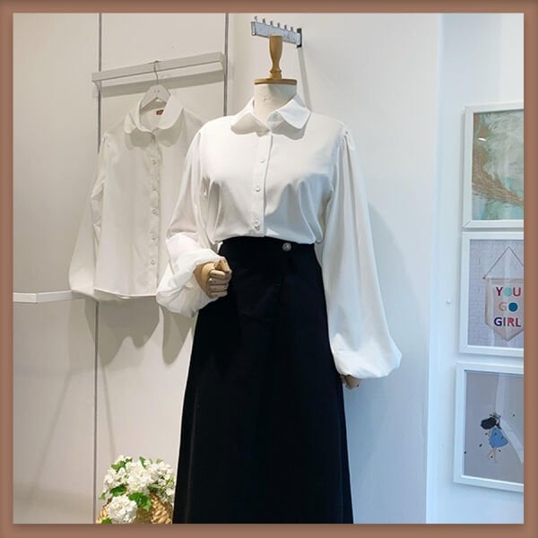 Beyaz Bebe Yaka Balon Kol Poplin Gömlek