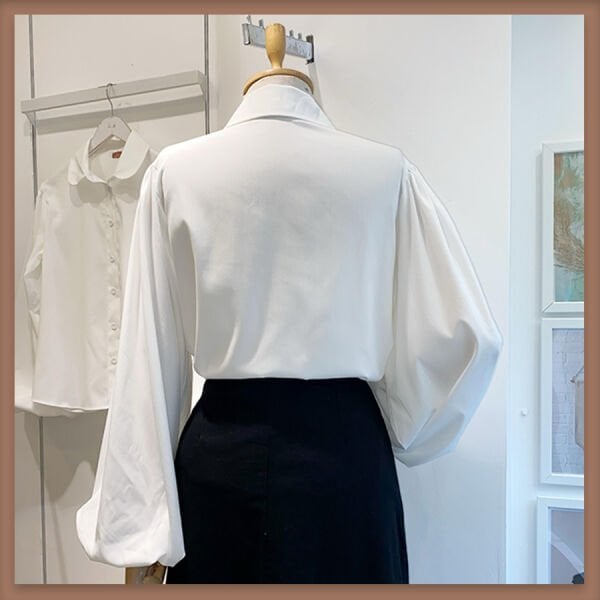 Beyaz Bebe Yaka Balon Kol Poplin Gömlek