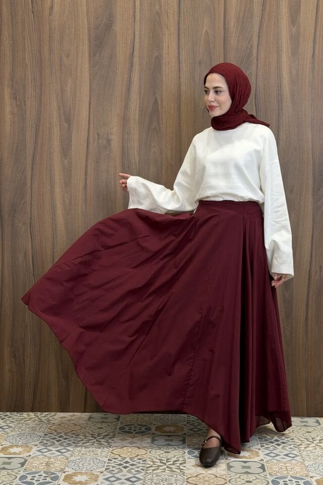 Bordo Asimetrik Kesim Volia Etek