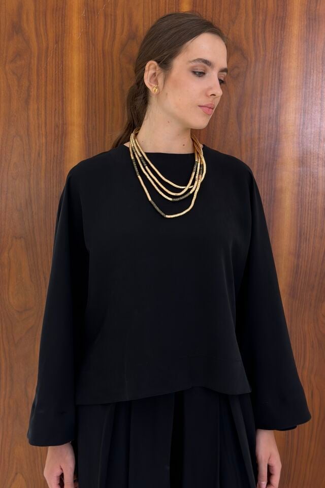 Gold Black Çoklu Kolye