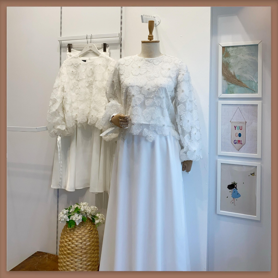 Beyaz Çiçekli Tulle Touch Takım