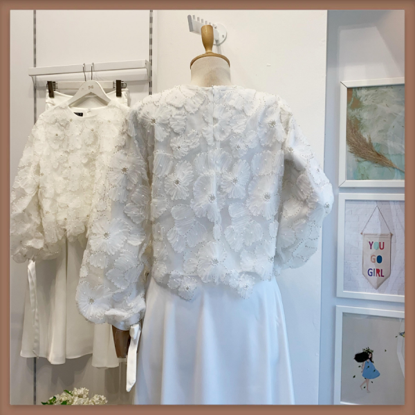 Beyaz Çiçekli Tulle Touch Takım