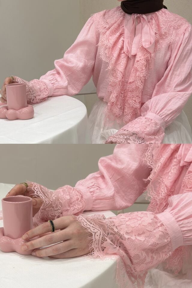Pembe Dantel Detaylı Sable Gömlek