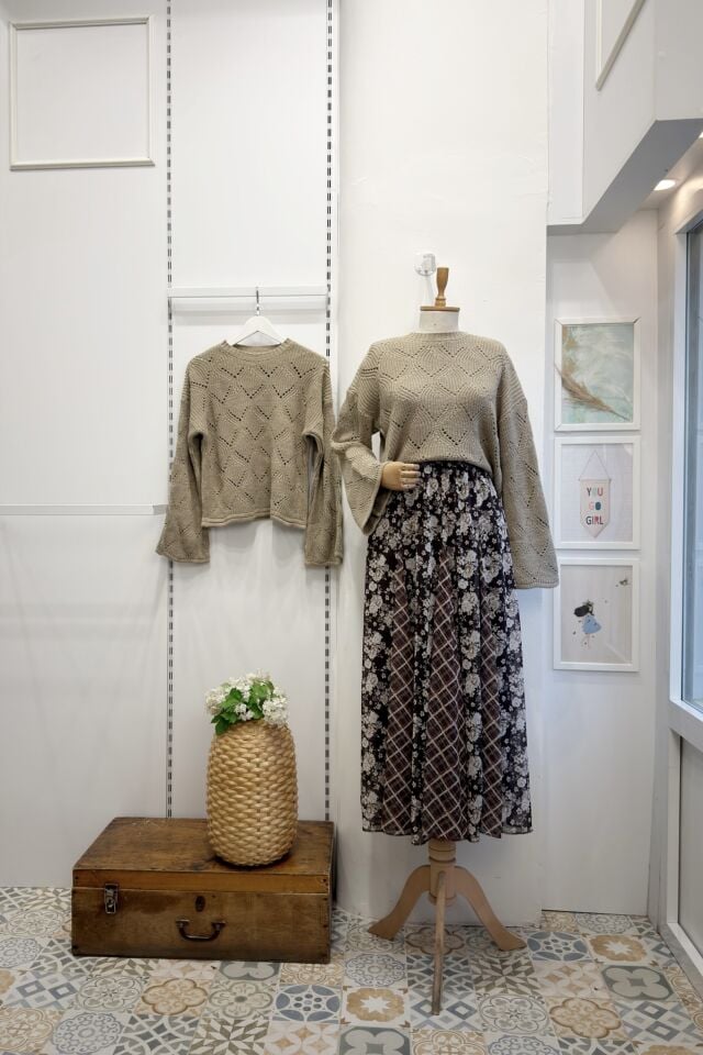 Kahverengi Çiçek Desenli Şifon Olivia Etek