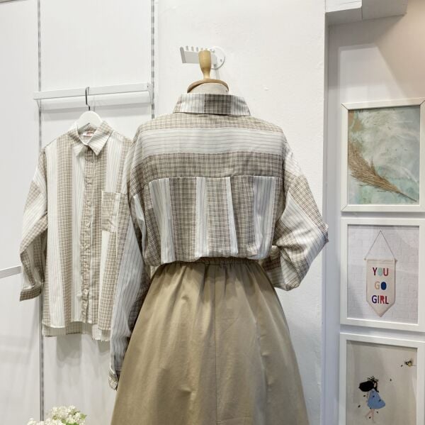 Yeşil Çizgili Oversize Viskon Gömlek