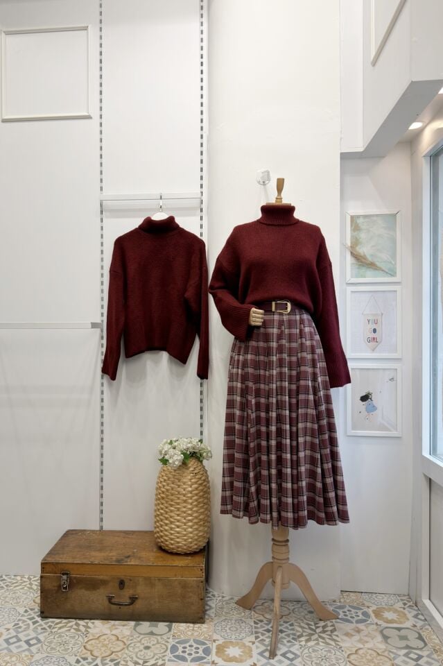 Bordo Boğazlı Amarend Oversize Kazak