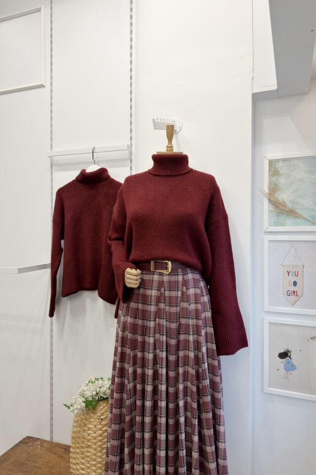 Bordo Boğazlı Amarend Oversize Kazak