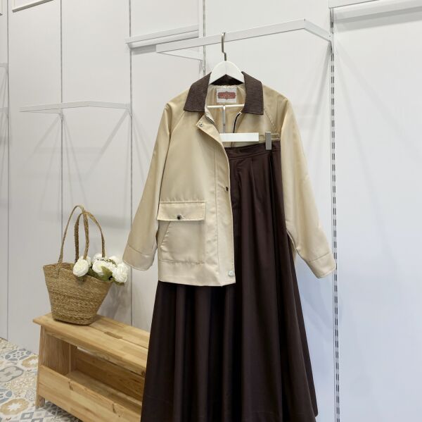 Bej Fermuar Detaylı Gabardin Ceket