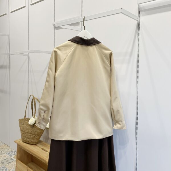 Bej Fermuar Detaylı Gabardin Ceket