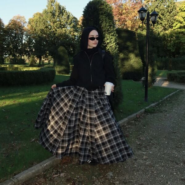 Faya Girls x Siyah Deri Kemerli Ekoseli Grazia Etek