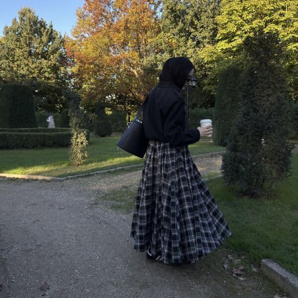 Faya Girls x Siyah Deri Kemerli Ekoseli Grazia Etek