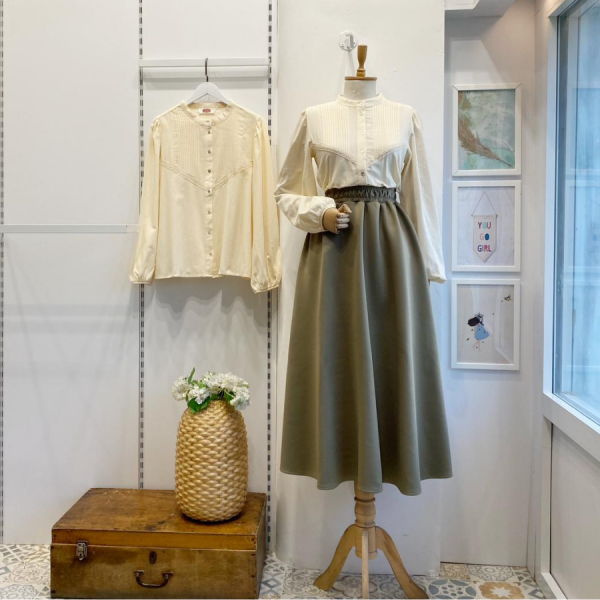 Çağla Yeşili Beli Lastikli Kloş Model Scuba Etek