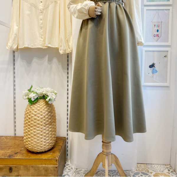 Çağla Yeşili Beli Lastikli Kloş Model Scuba Etek