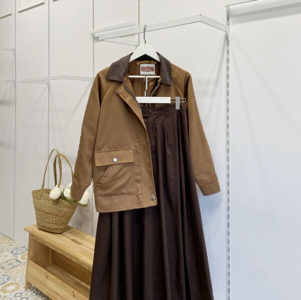 Taba Fermuar Detaylı Gabardin Ceket