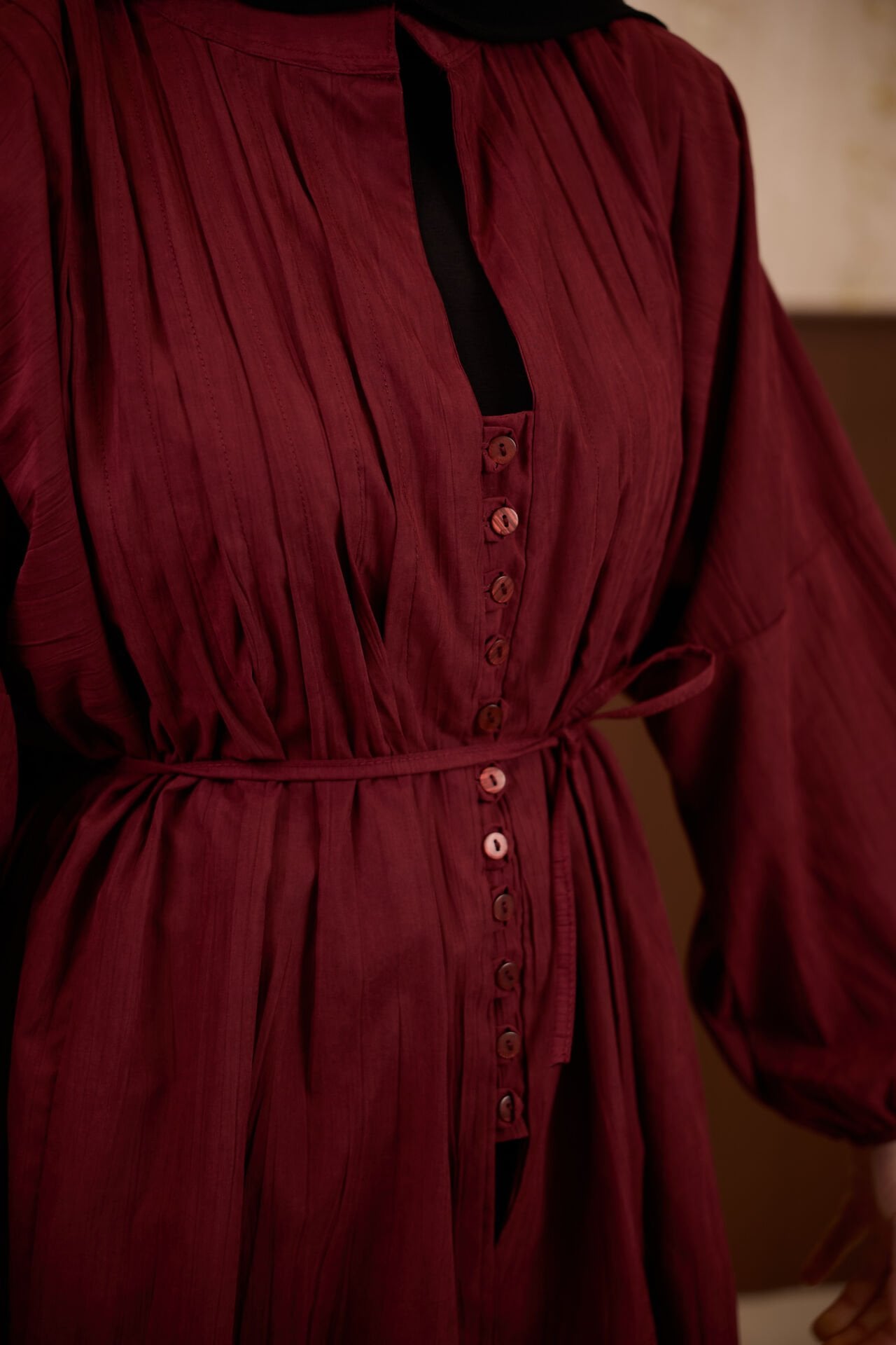 Bordo Nervür Dikişli Modal Tunik