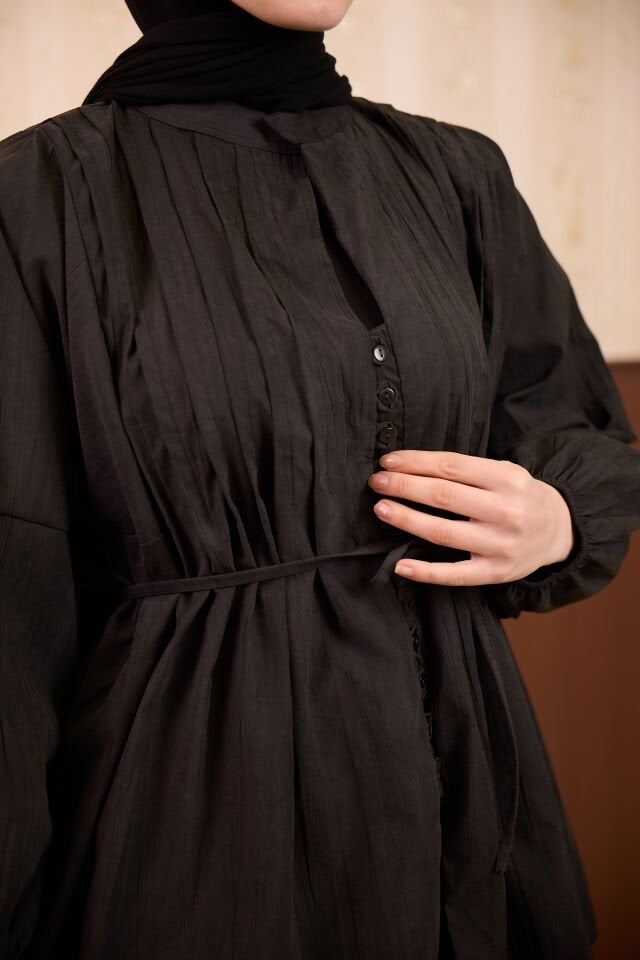 Siyah Nervür Dikişli Modal Tunik