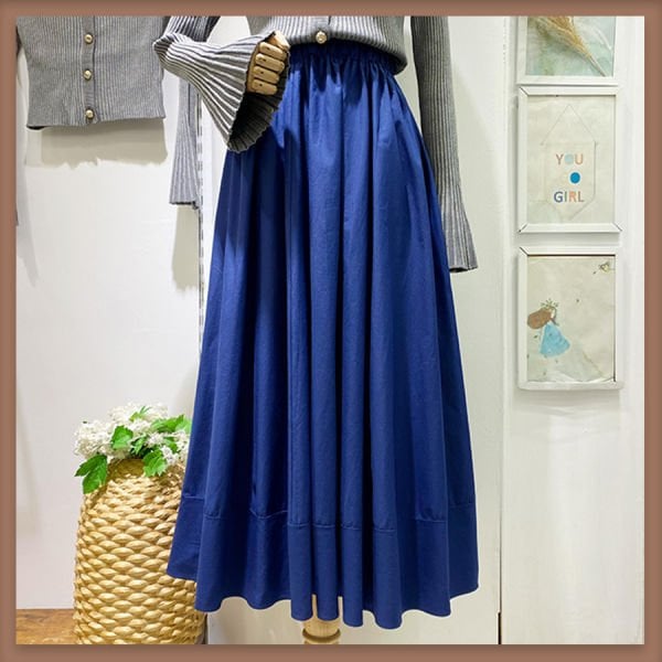 Dikiş detaylı lacivert poplin etek