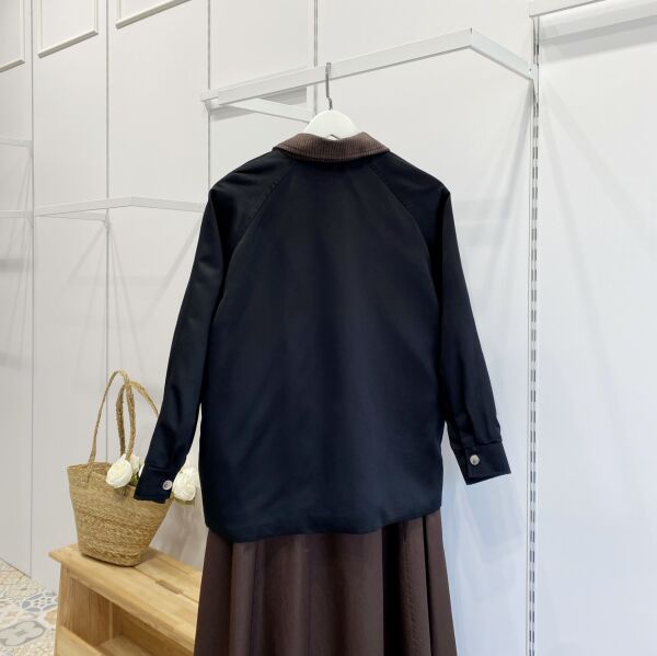 Siyah Fermuar Detaylı Gabardin Ceket