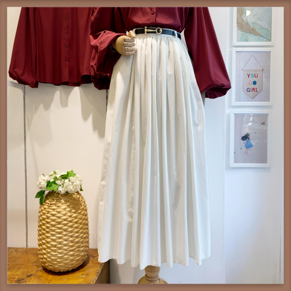 Kireç Beyazı Kemerli Sık Pileli Etek