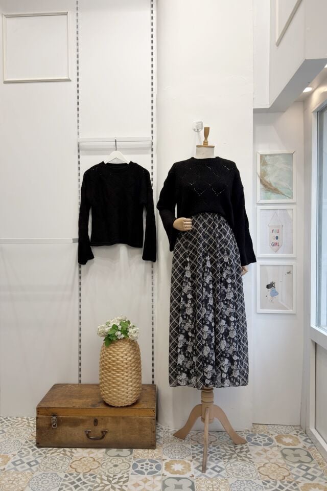 Siyah Ekose Desenli Şifon Olivia Etek