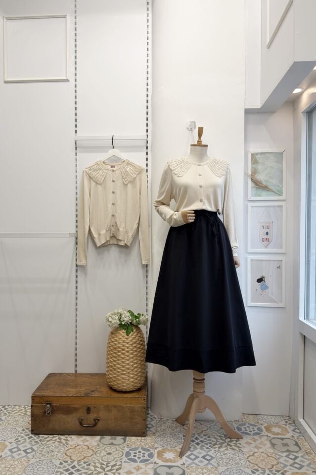 Krem Taş Düğmeli Plior Hırka