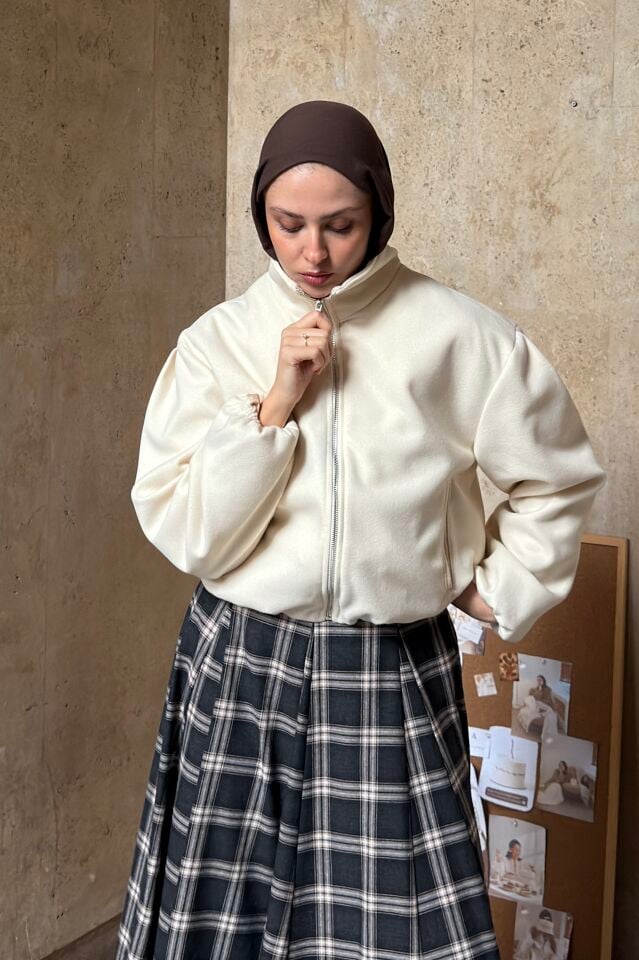 Krem Bomber Kaşe Ceket