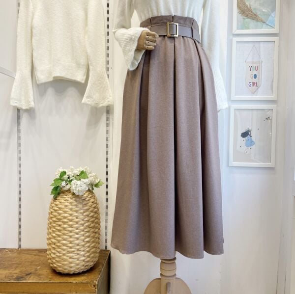 Koyu Vizon Kemerli Charm Etek