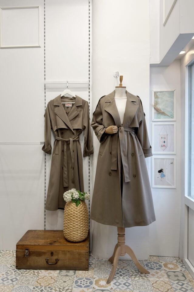 Koyu Vizon Atlas Kumaş Opaline Trençkot