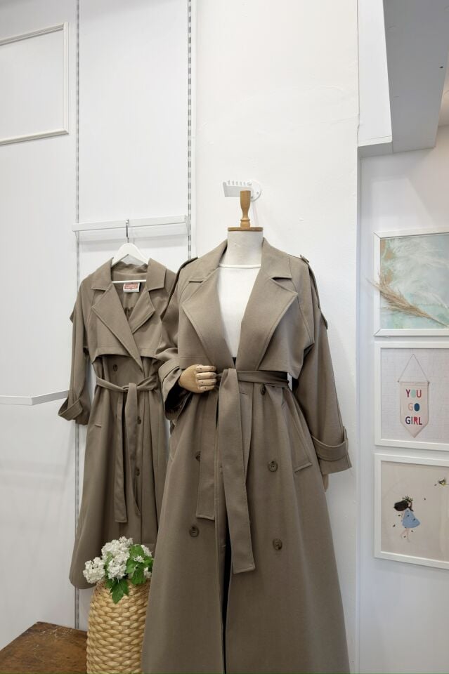 Koyu Vizon Atlas Kumaş Opaline Trençkot