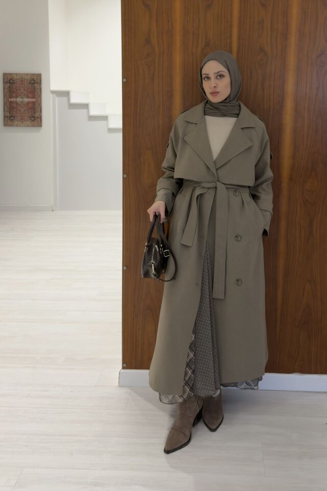 Koyu Vizon Atlas Kumaş Opaline Trençkot