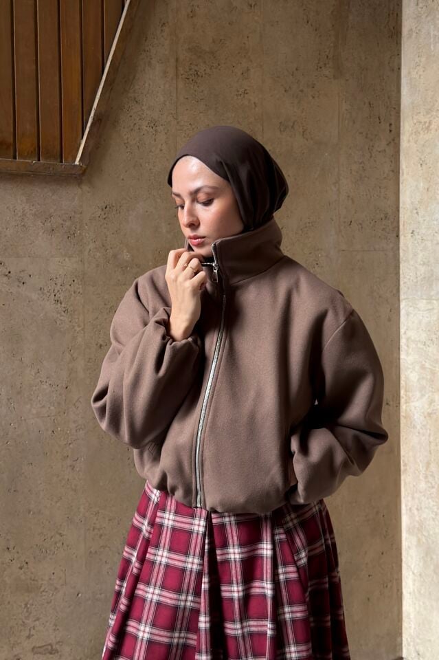 Koyu Vizon Bomber Kaşe Ceket