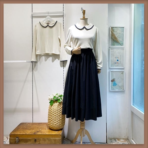 Dikiş detaylı siyah poplin etek