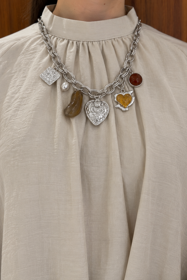 Silver Taşlı Charm Kolye