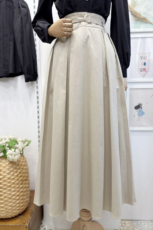 Taş Rengi Novera Kemer Detaylı Etek