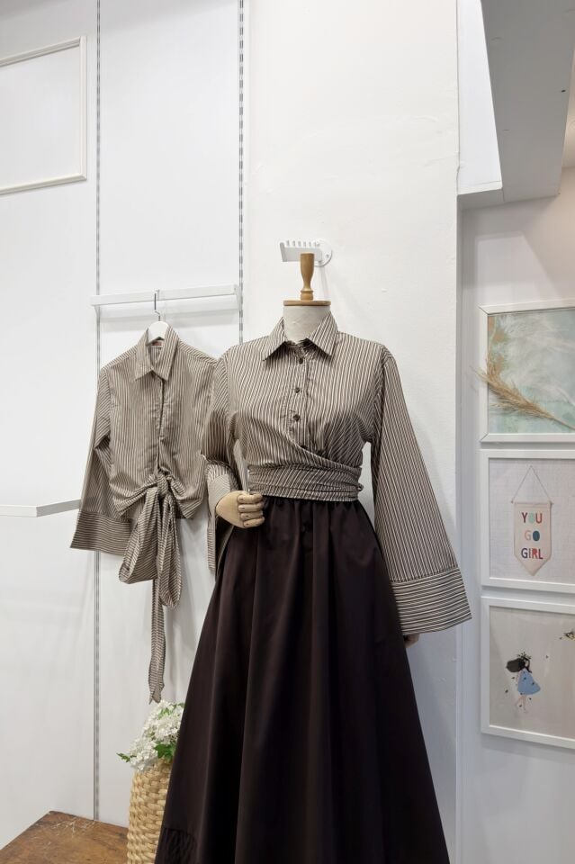 Kahverengi Çizgili Bağlamalı Gömlek