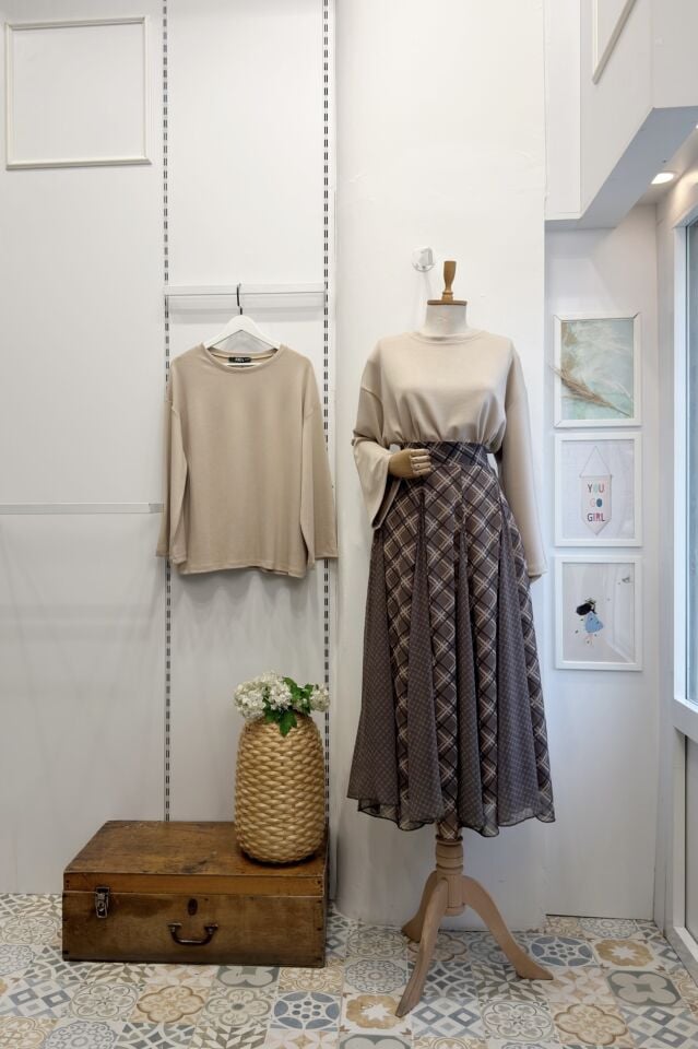 Vizon Ekose Desenli Formel Şifon Etek