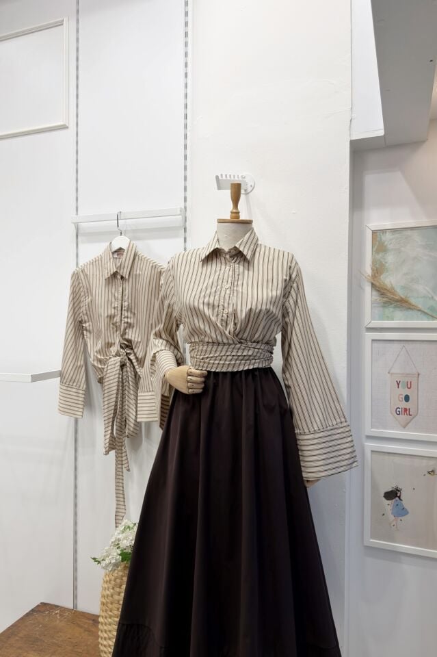 Vizon Çizgili Bağlamalı Gömlek