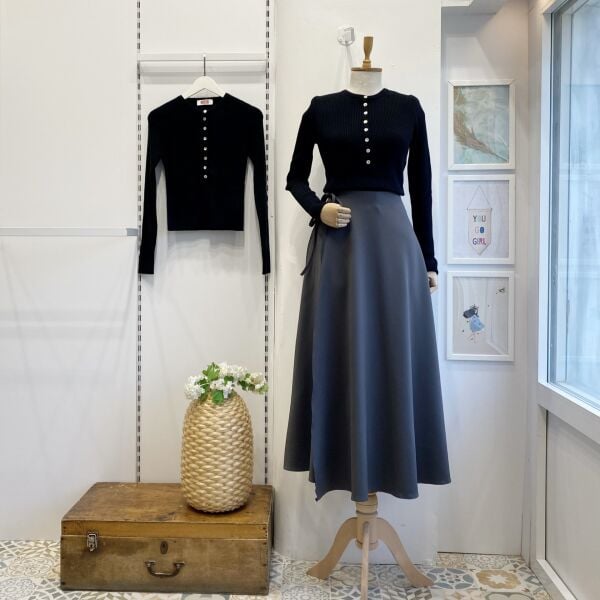 Gri  Anvelop Bağlamalı Scuba Etek