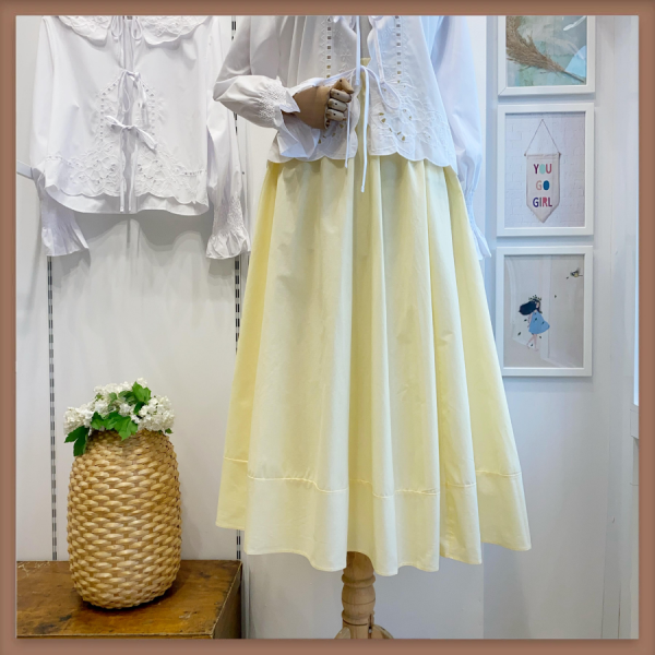 Dikiş Detaylı Sarı Poplin Etek