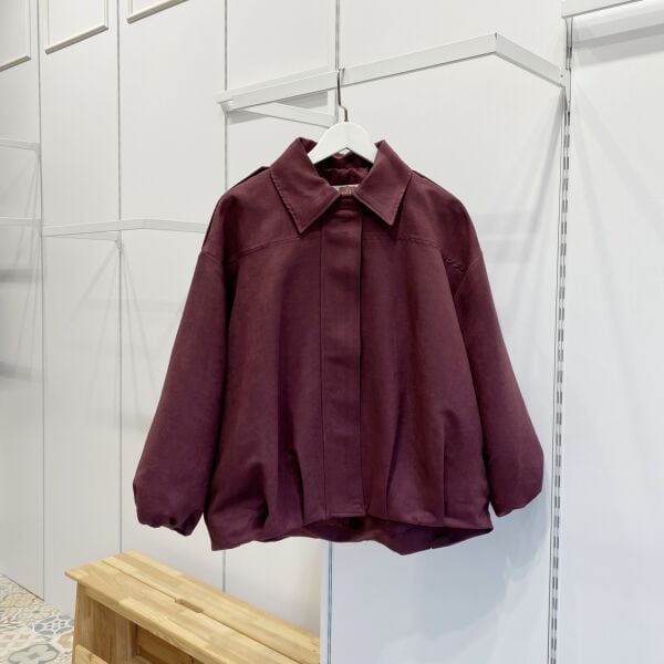 Mürdüm Fular Detaylı Süet Bomber Ceket