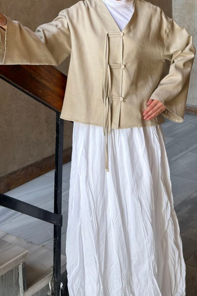 Taş Rengi Keten Azeline Ceket Gömlek