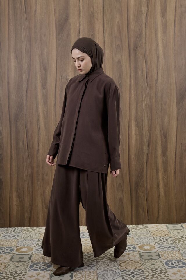 Kahverengi Cotton Etek Pantolon Takım