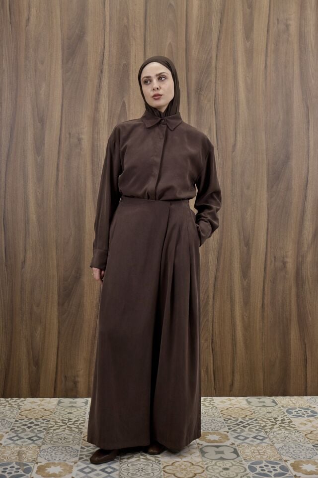 Kahverengi Cotton Etek Pantolon Takım