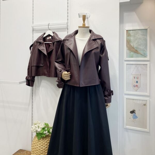 Mürdüm Oversize Deri Ceket