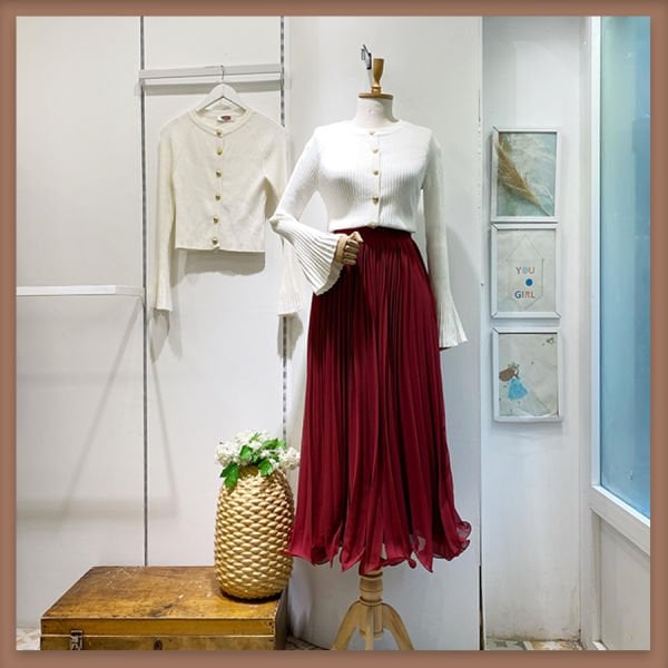 Bordo piliseli şifon etek