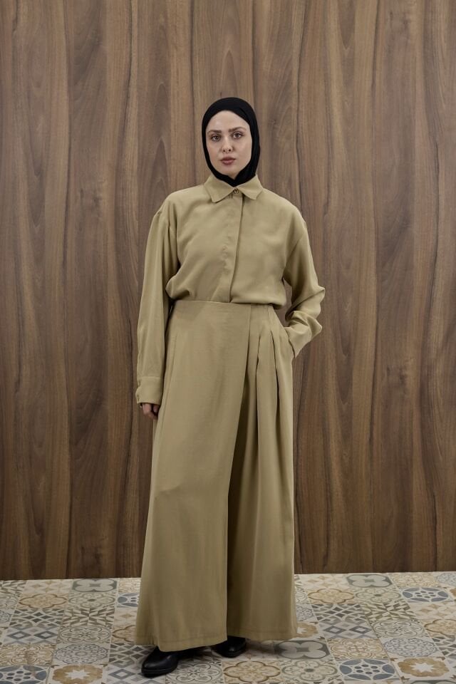 Yeşil Cotton Etek Pantolon Takım