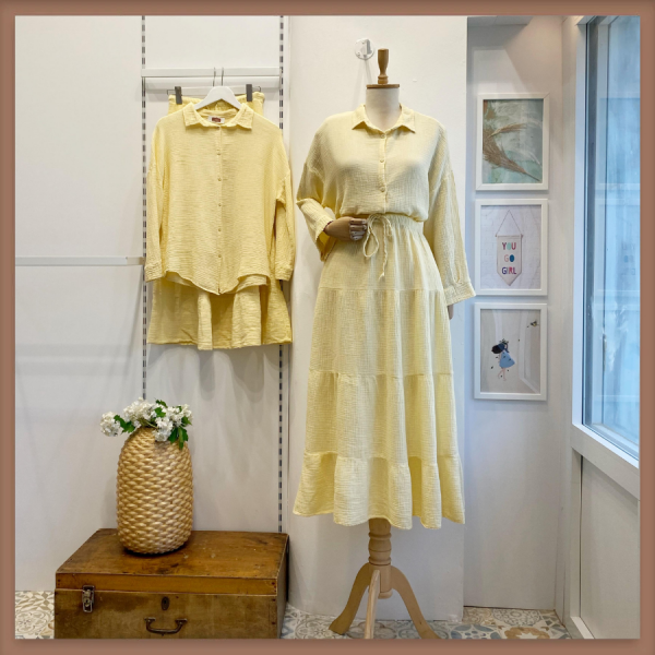 Beli İp Detaylı Butteryellow Müslin Etek