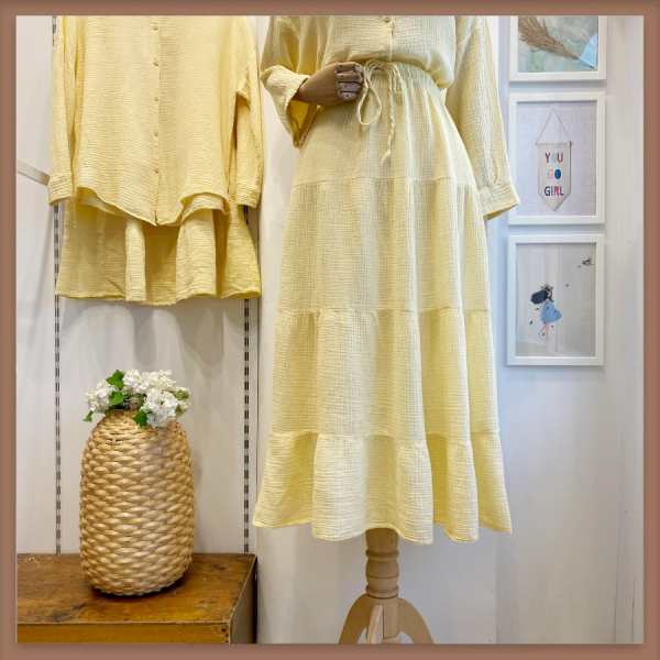 Beli İp Detaylı Butteryellow Müslin Etek