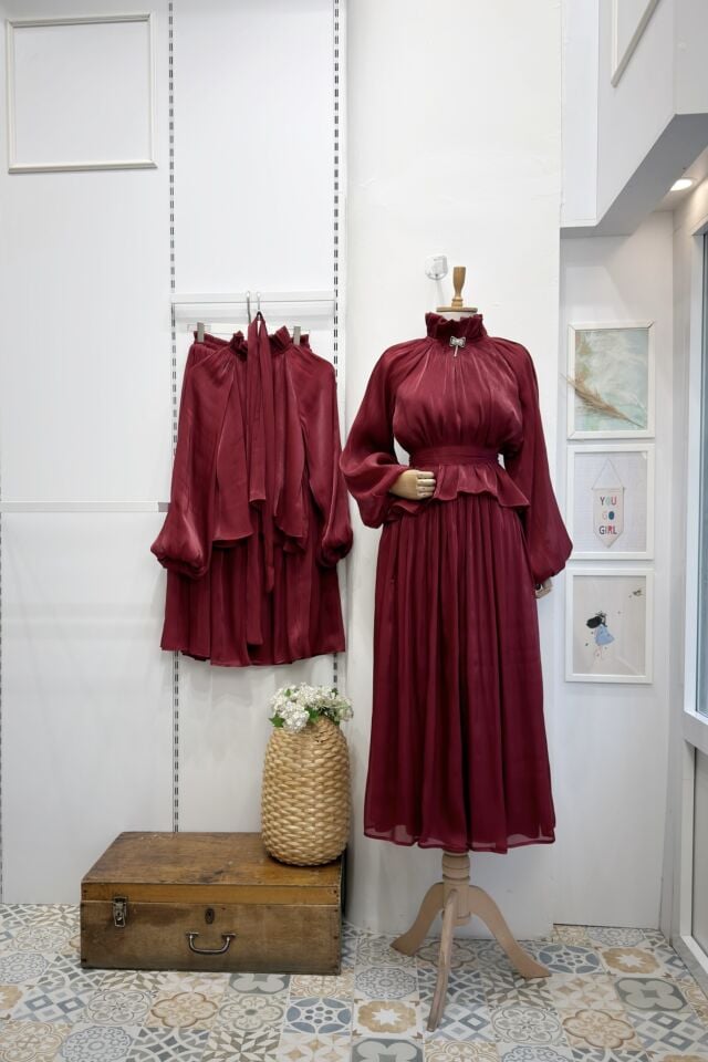 Bordo Şifon Amour Takım